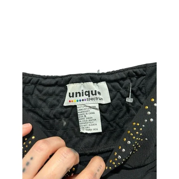 Unique Spectrum Vintage Top 90s Y2K Black Rhinestone Spaghetti Strap Sheer - Picture 4 of 5